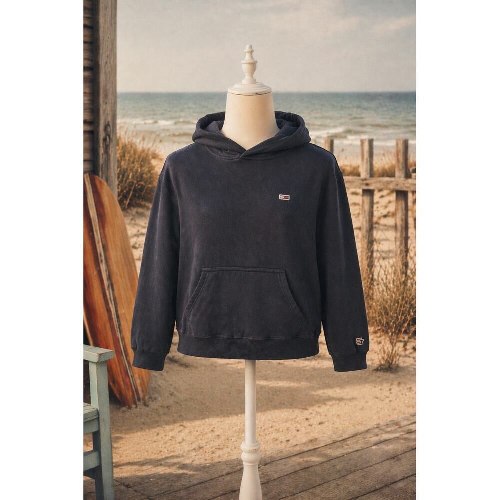 Vintage Tommy Jeans Black Cropped Hoodie Sweatshirt XS